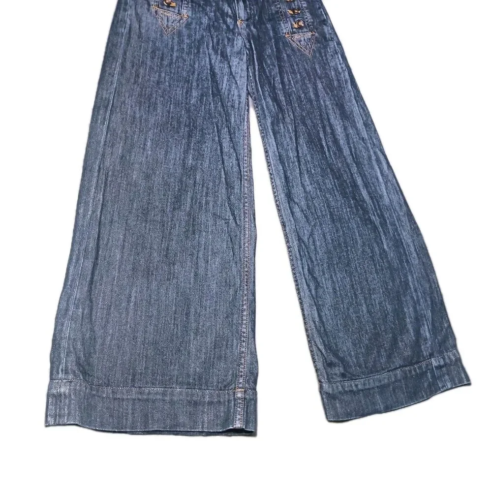 Pilcro Anthropologie Jeans Womens 25 Petite Blue Denim Wide Leg Cropped Pants